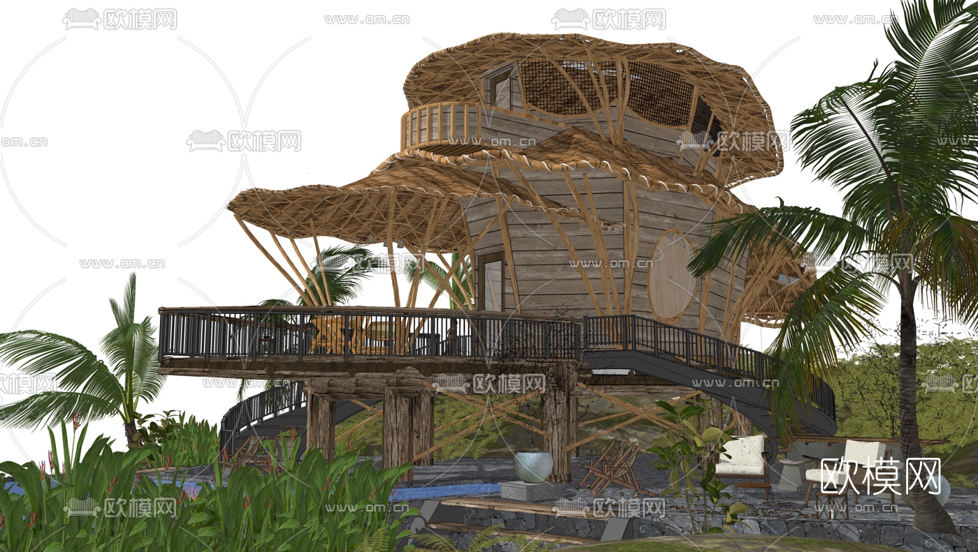 北欧木屋民宿su模型下载（渲染图5）