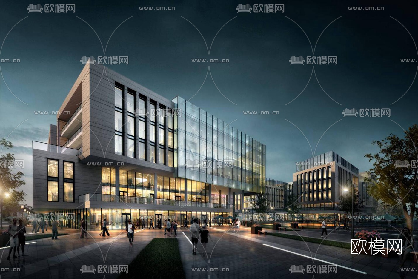 现代办公园区鸟瞰夜景su模型下载（渲染图2）