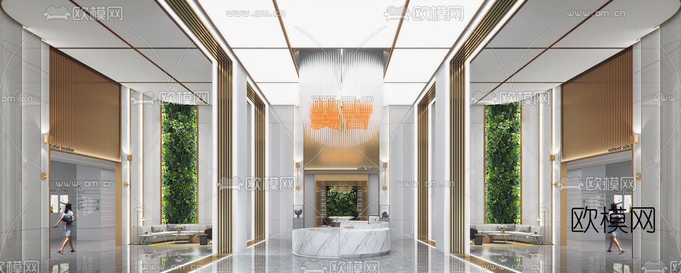 现代轻奢酒店大堂3d模型