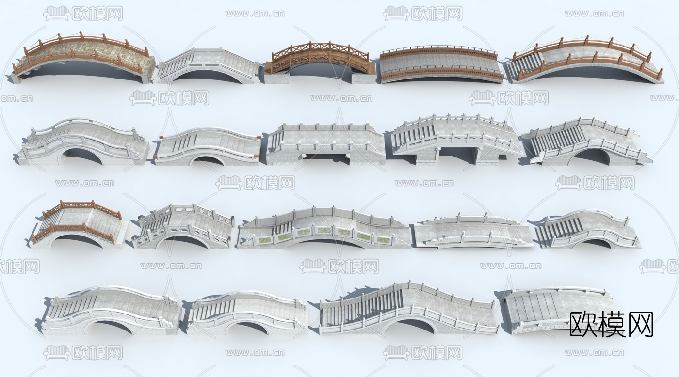 中式石拱桥3d模型下载