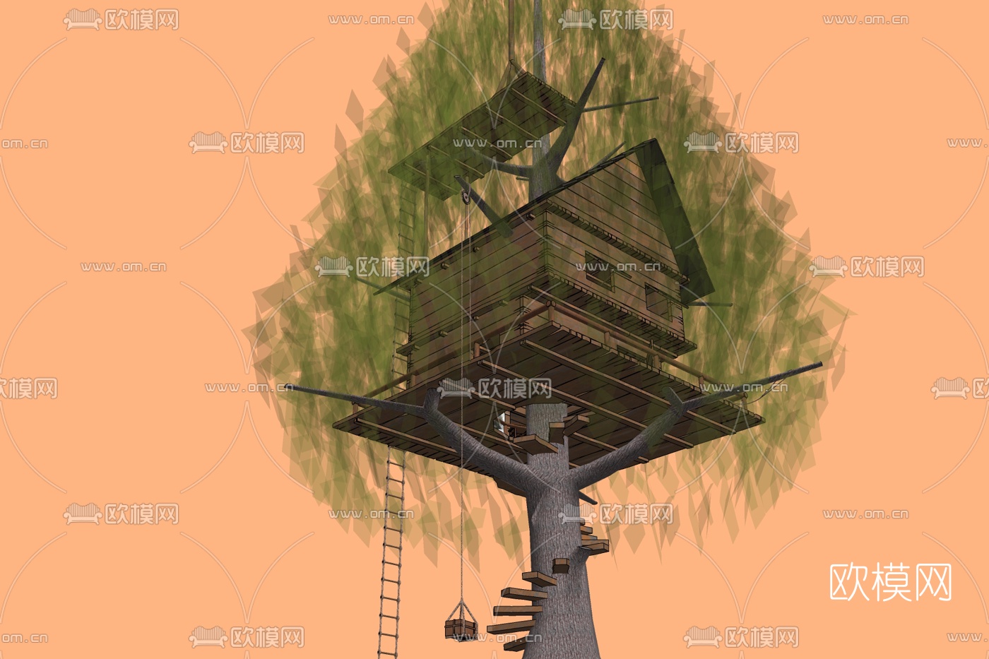 自然风树屋别墅免费su模型下载