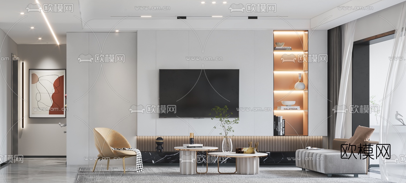 现代客厅餐厅玄关3d模型