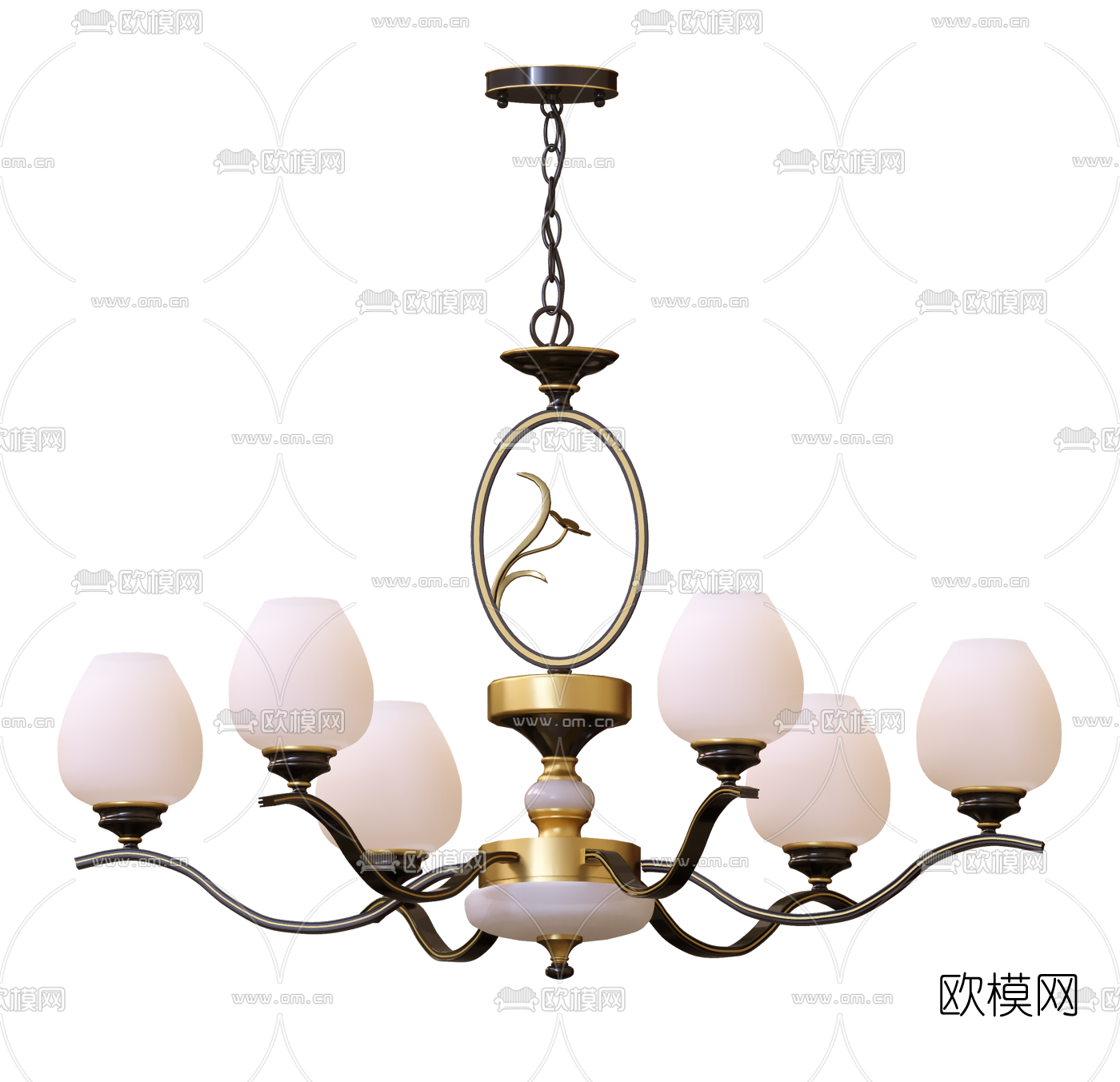 新中式轻奢多头吊灯3d模型下载（渲染图3）