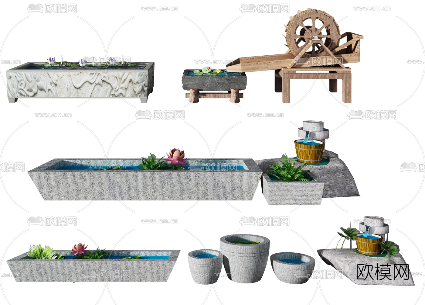 自然风马槽石槽荷花池3d模型下载