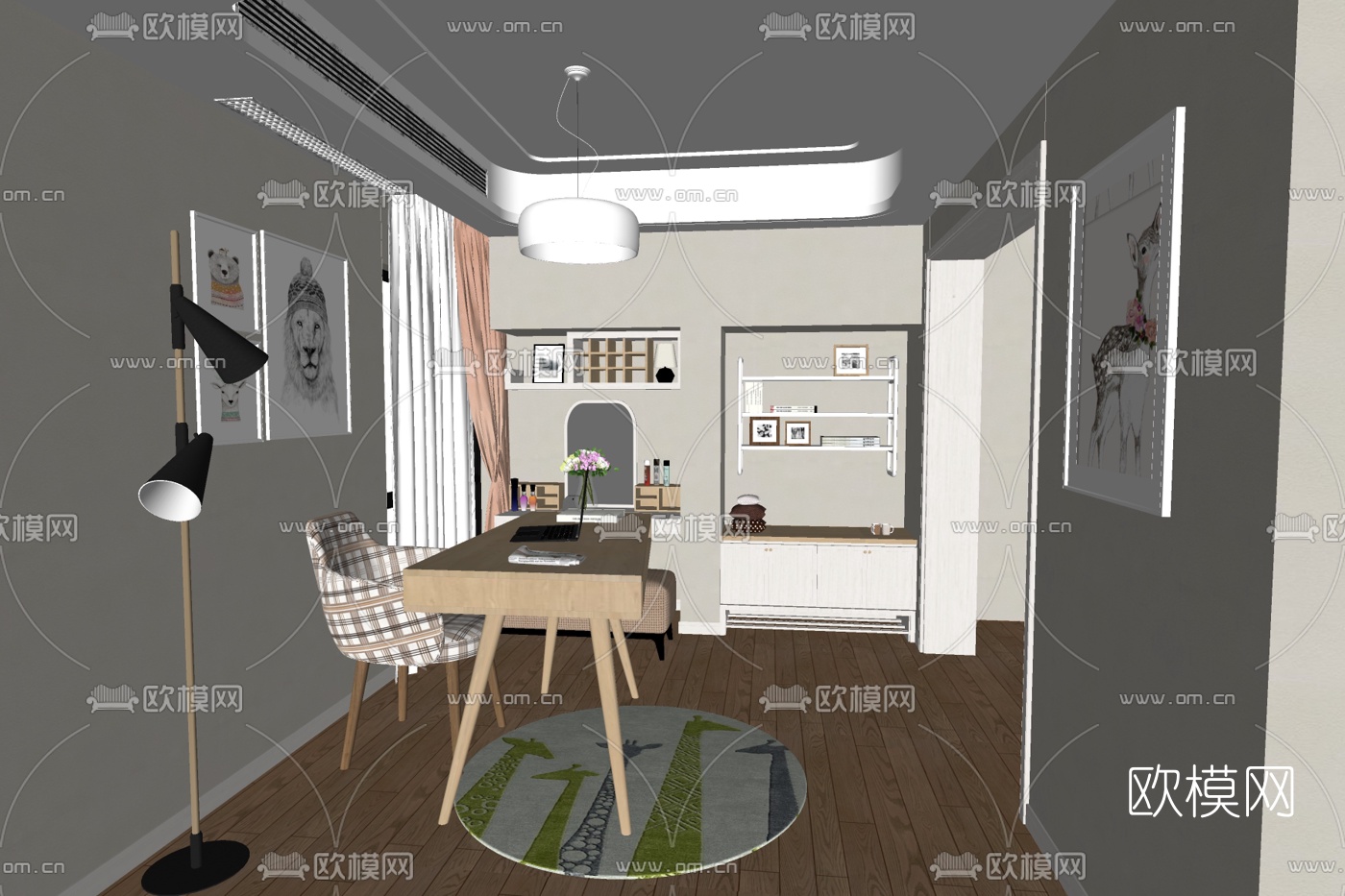 北欧书房su模型下载