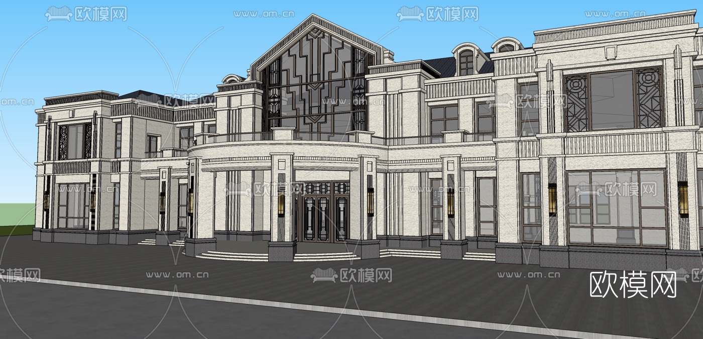 法式豪华酒店外观su模型下载（渲染图5）