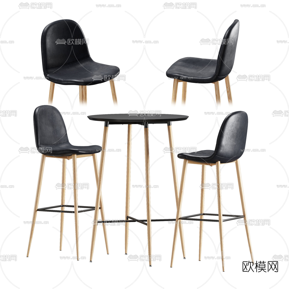 北欧圆形吧台吧椅3d模型下载