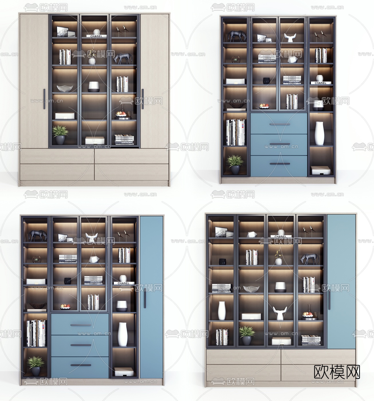 现代装饰柜书柜3d模型