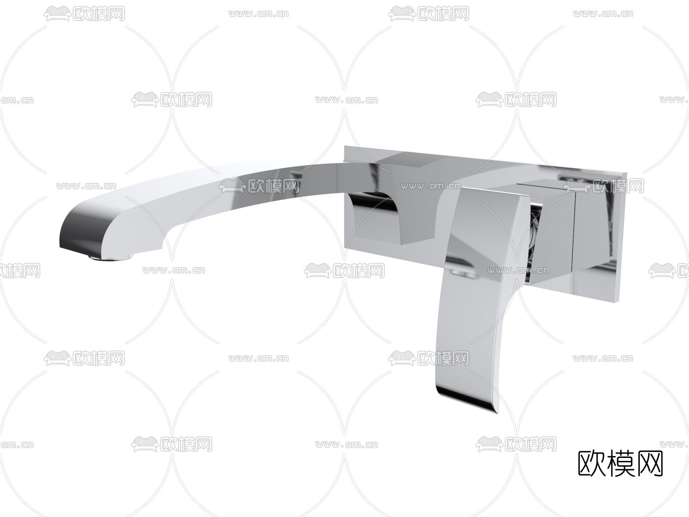 现代不锈钢壁挂式水龙头3d模型下载（渲染图3）