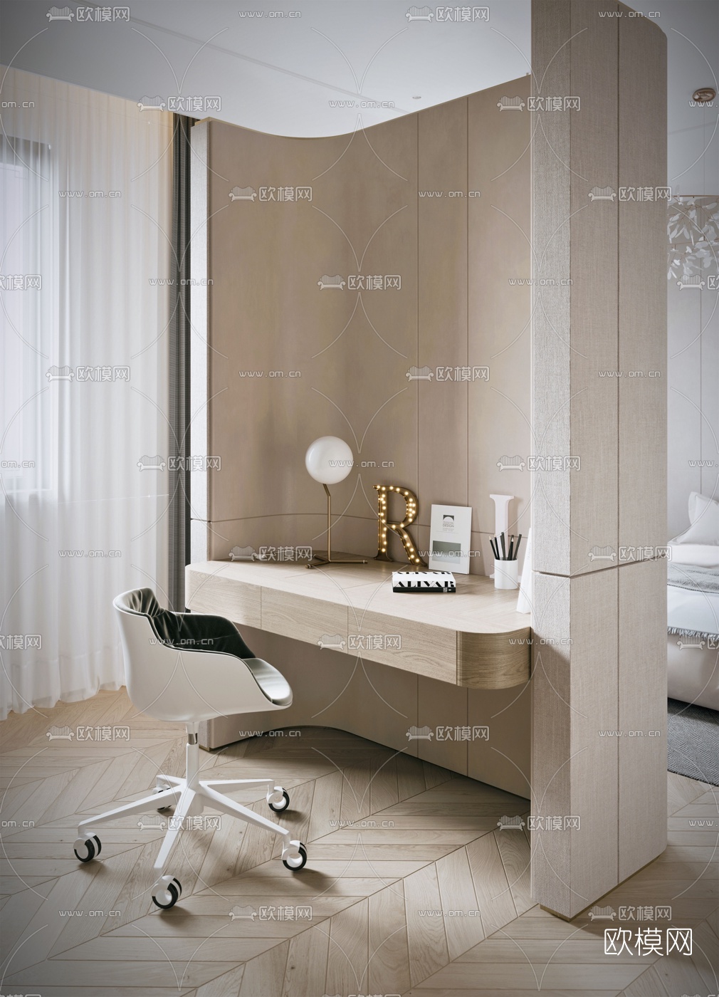 现代木质梳妆台3d模型下载