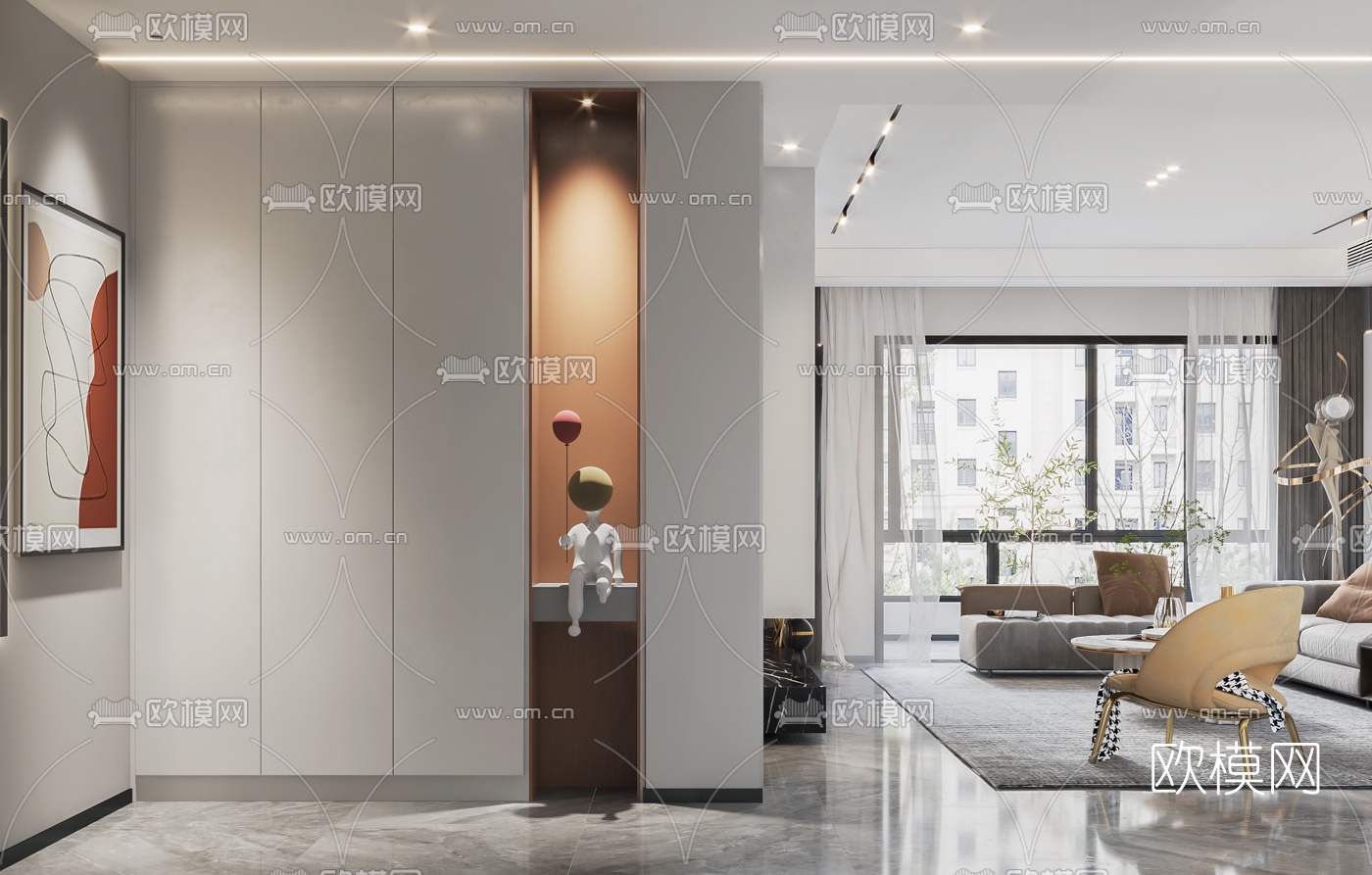 现代客厅餐厅玄关3d模型