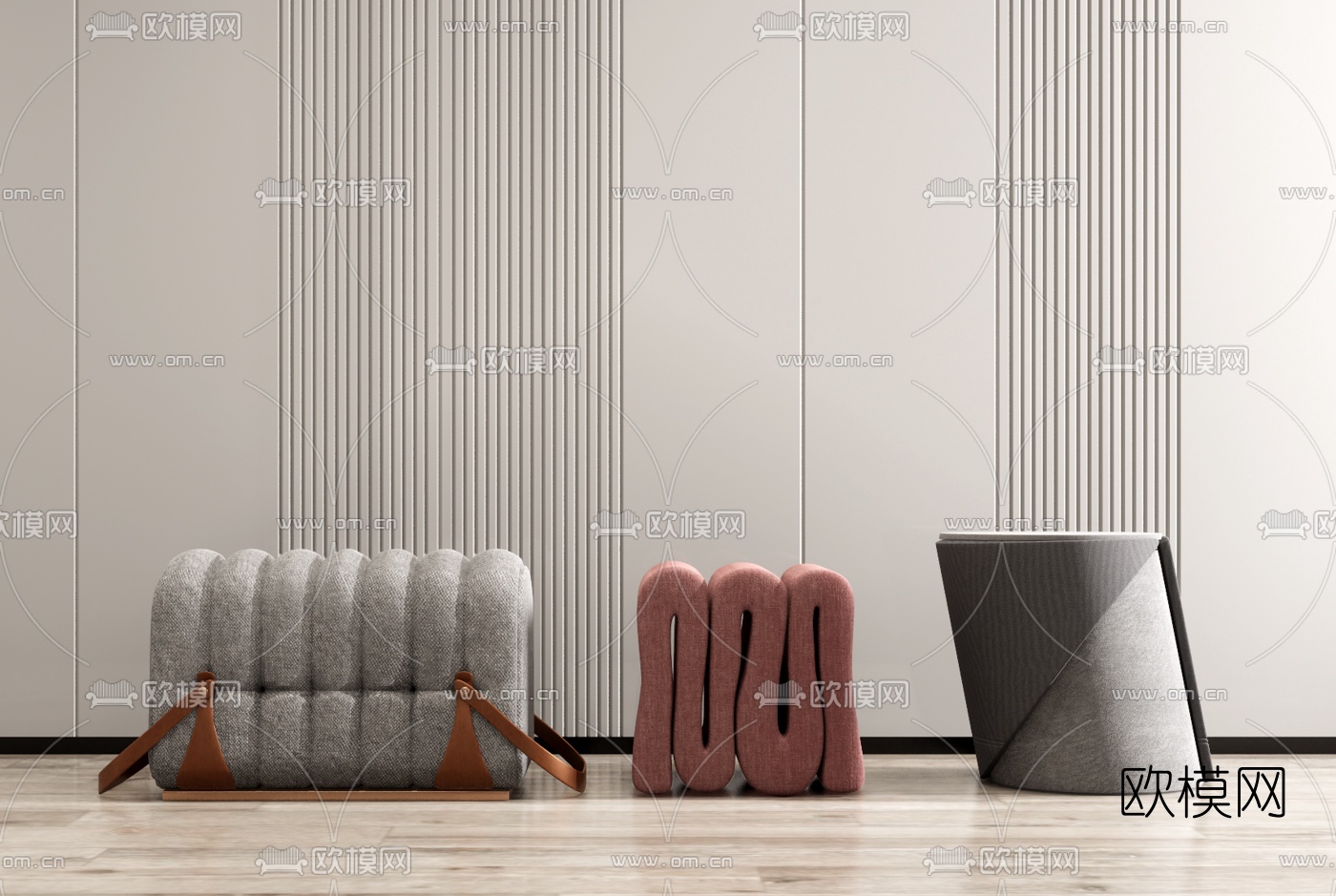 现代布艺凳子su模型下载（渲染图1）