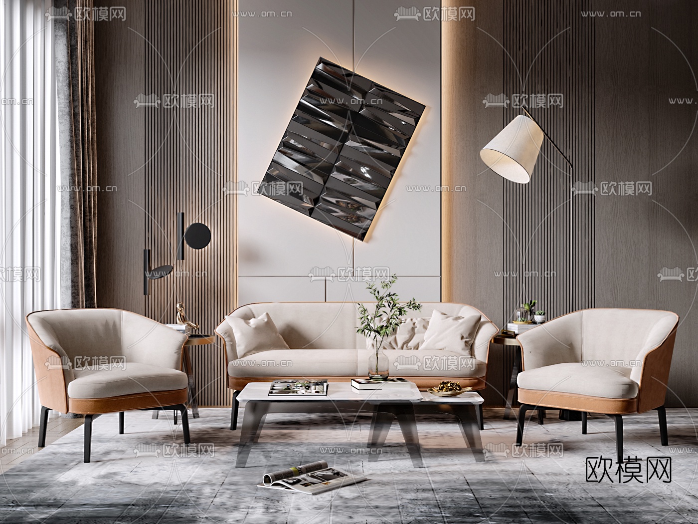 Poltrona Frau 双人沙发组合3d模型-免费3dmax模型库-欧模网