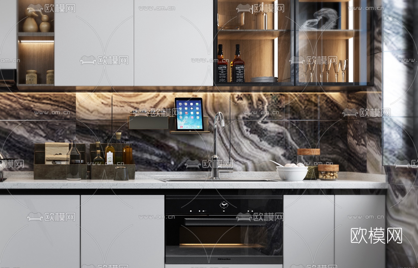 现代轻奢厨房橱柜3d模型下载（渲染图2）