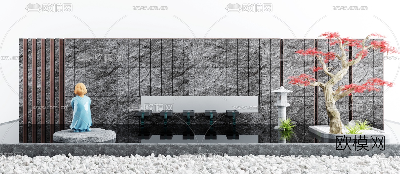 新中式庭院水景小品3d模型