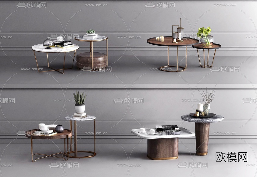现代轻奢边几茶几组合3d模型下载