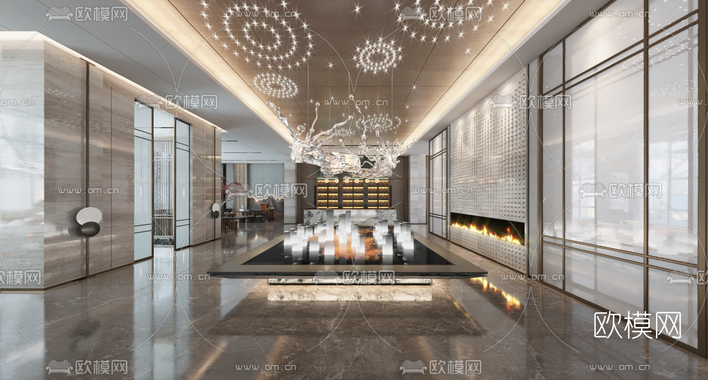新中式售楼处沙盘区cr全景3d模型