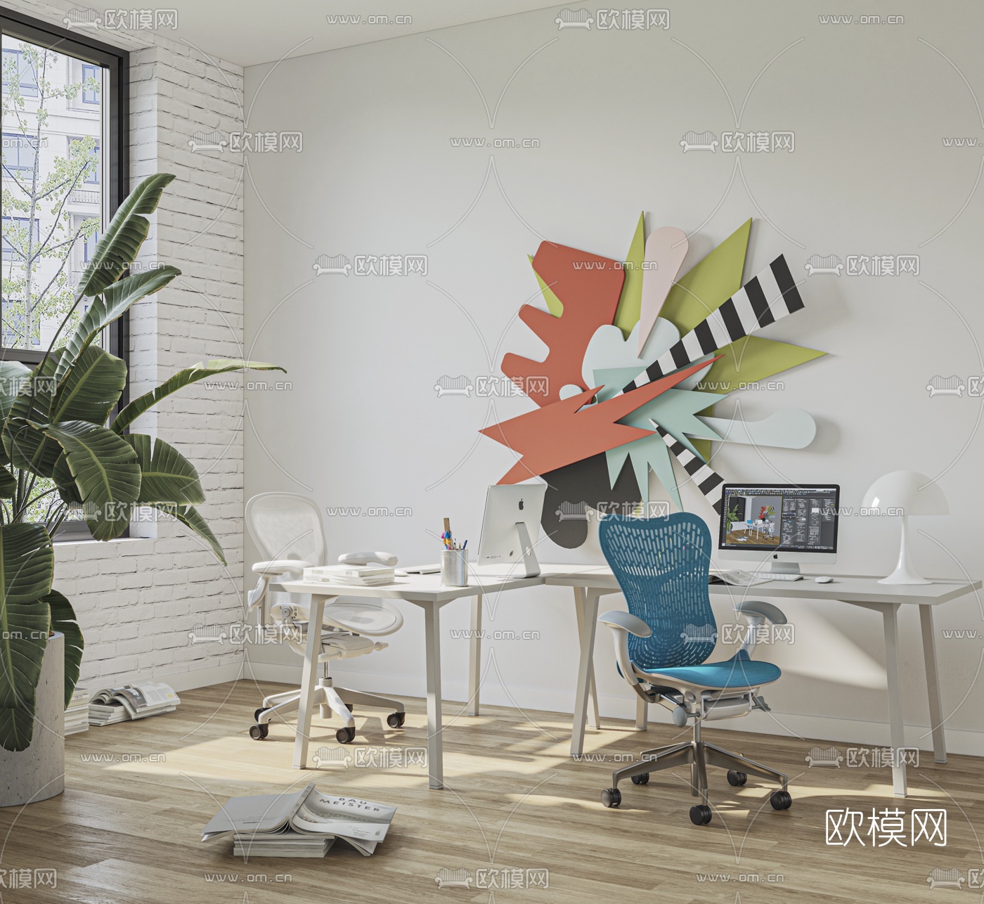 现代卡位办公桌椅3d模型