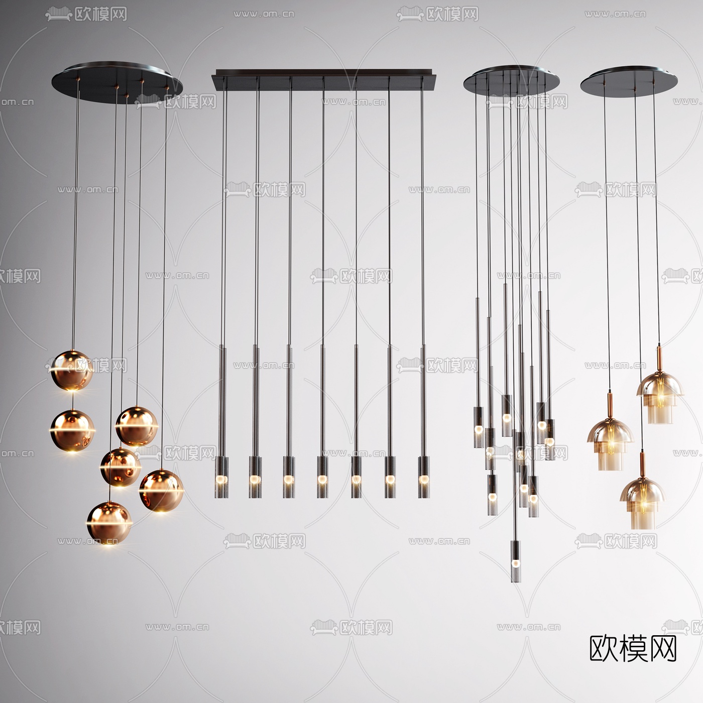 北欧金属吊灯su模型下载