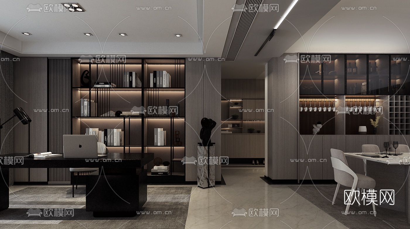 现代客厅免费3d模型下载（渲染图2）