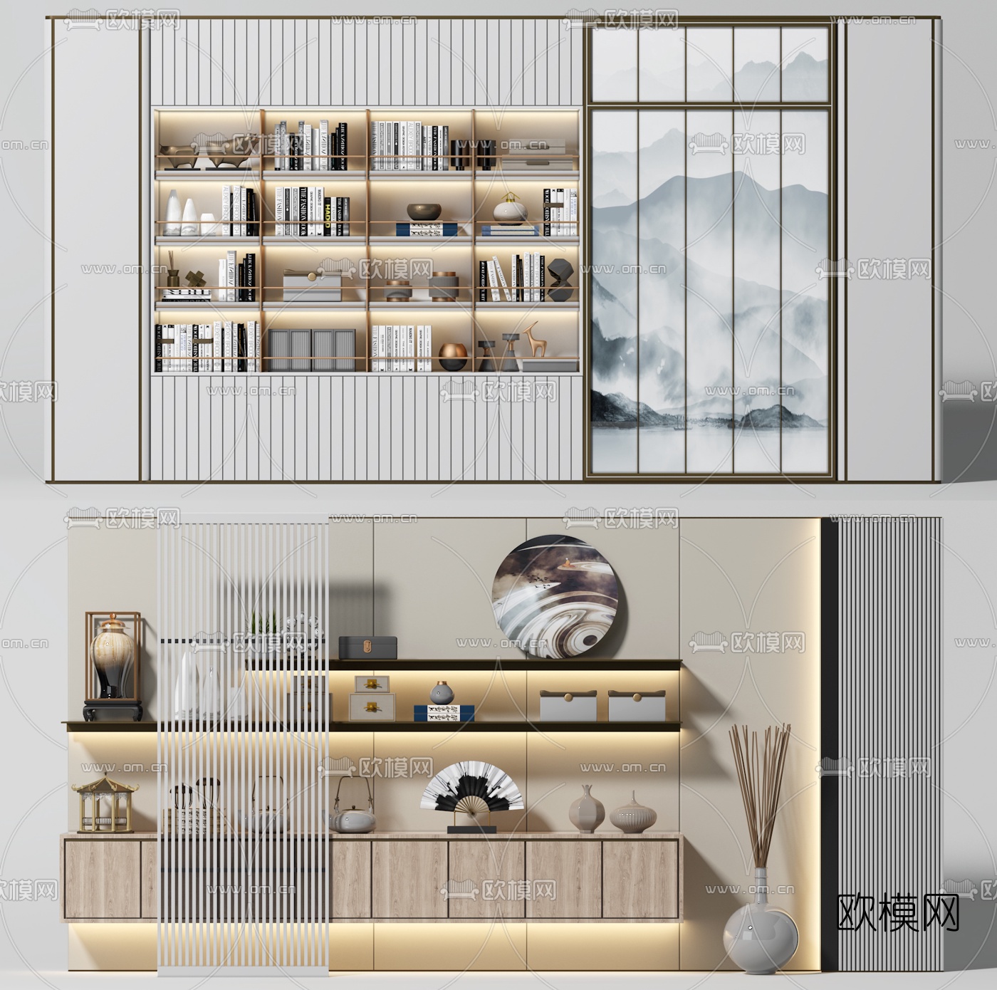 新中式书柜装饰柜3d模型