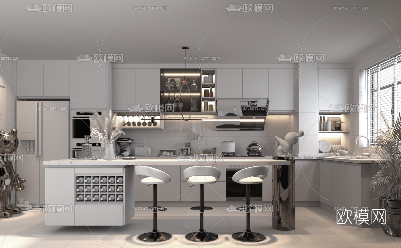 现代开放式厨房3d模型