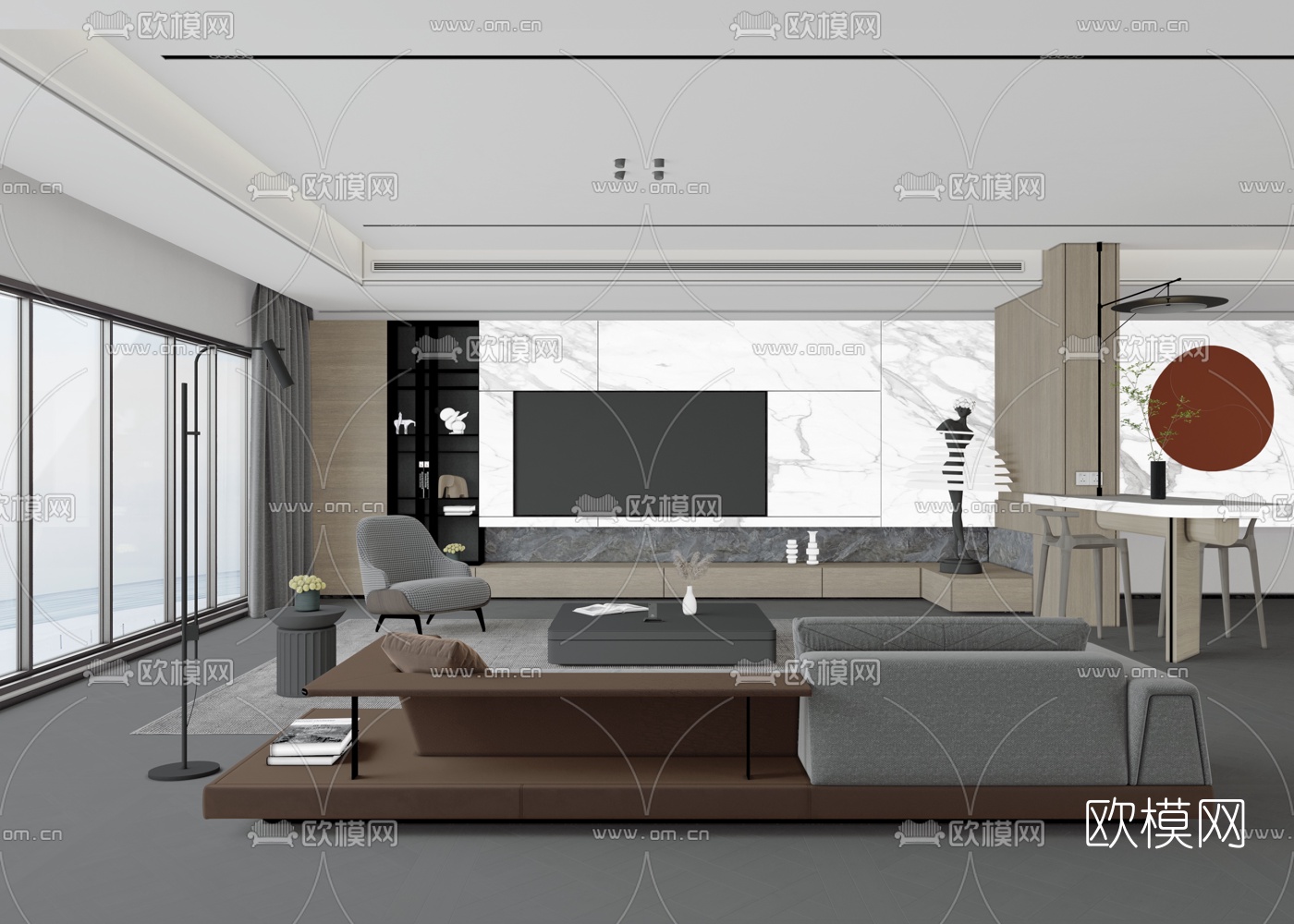 现代客厅su模型下载（渲染图2）