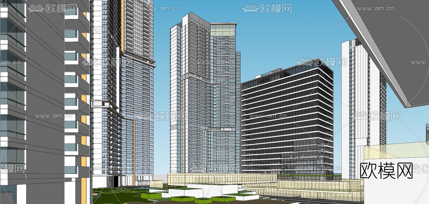 现代办公园区鸟瞰su模型下载（渲染图3）