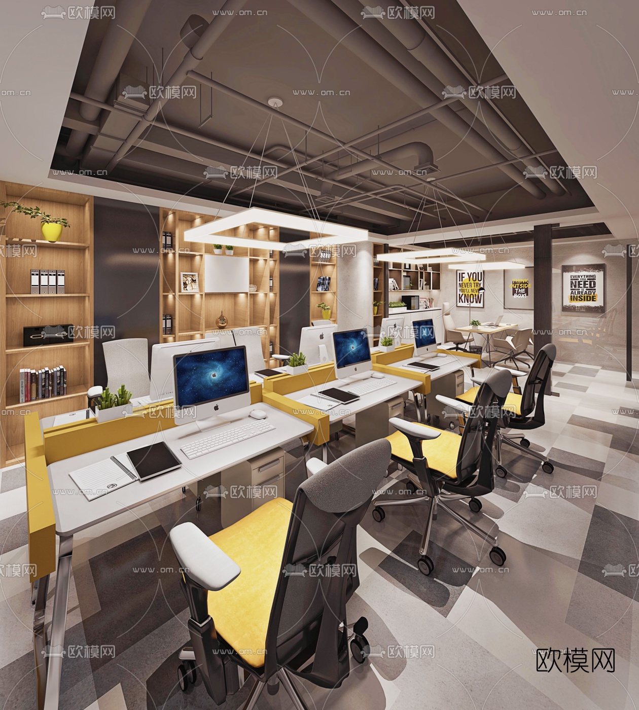 现代卡座办公室su模型下载（渲染图1）