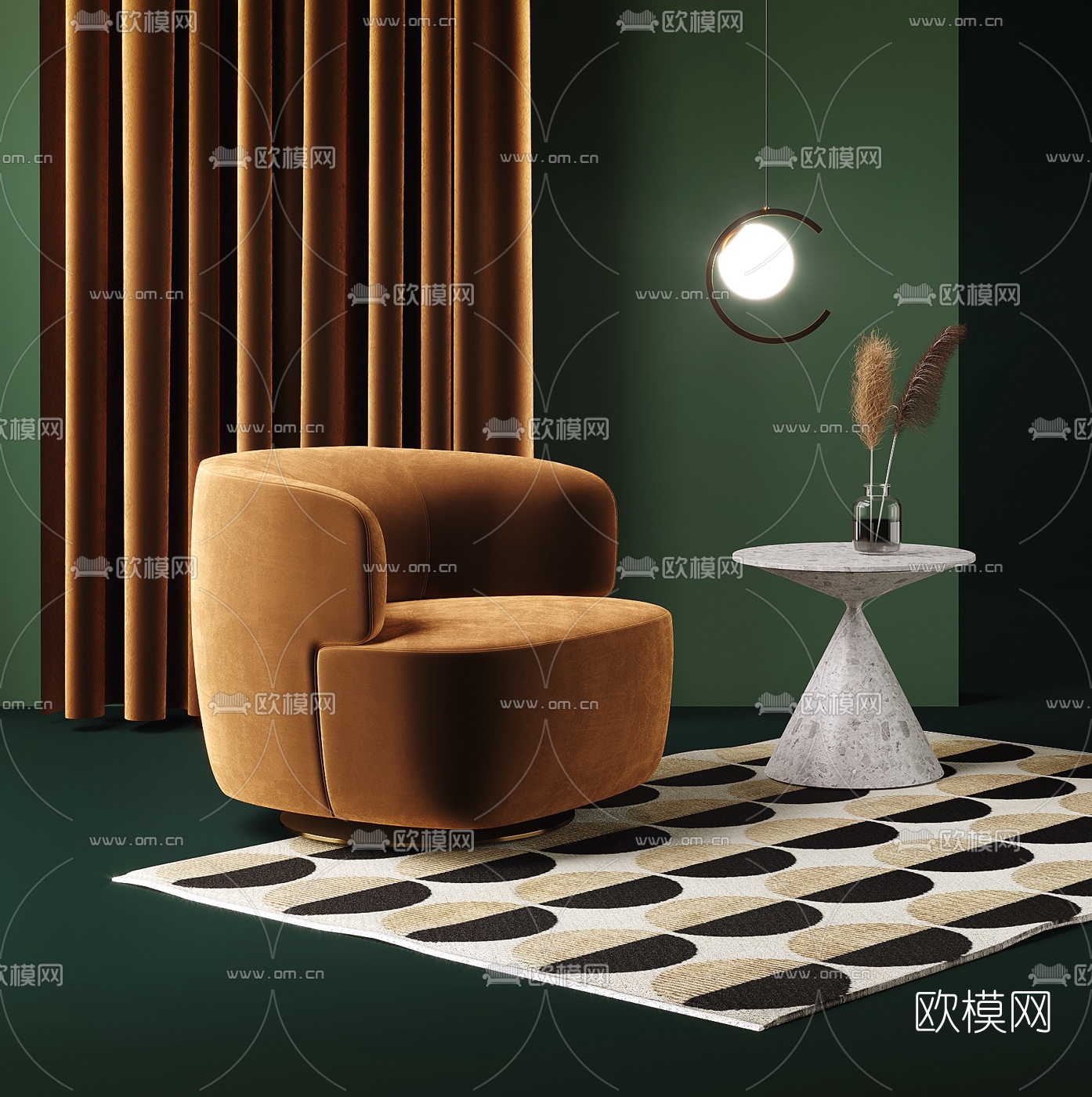 现代绒布单人沙发边几3d模型下载