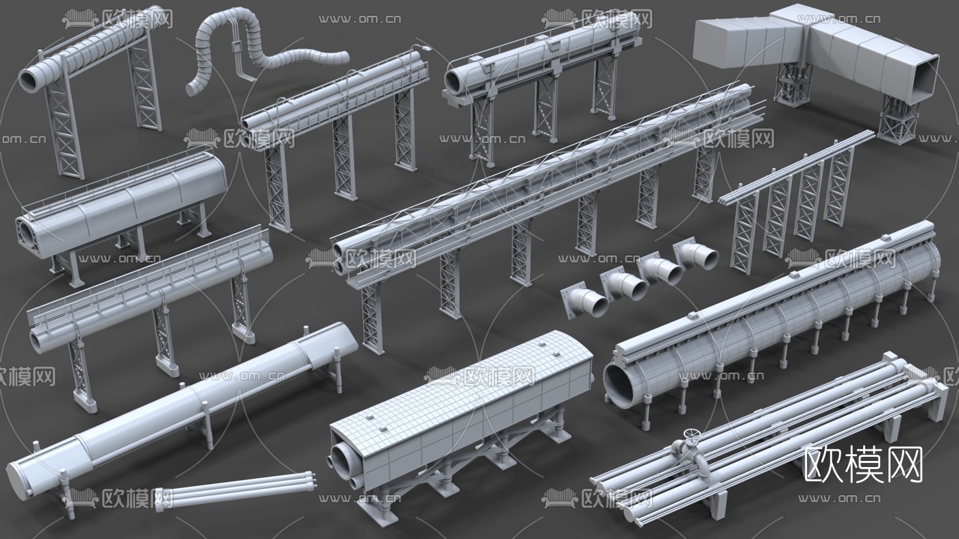 现代高架排水管道3d模型下载（渲染图2）