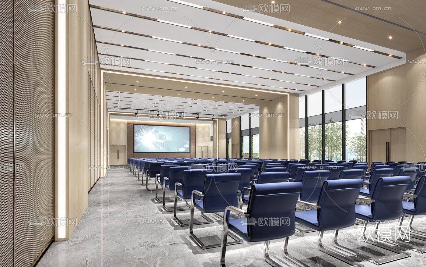 现代轻奢酒店会议厅3d模型下载