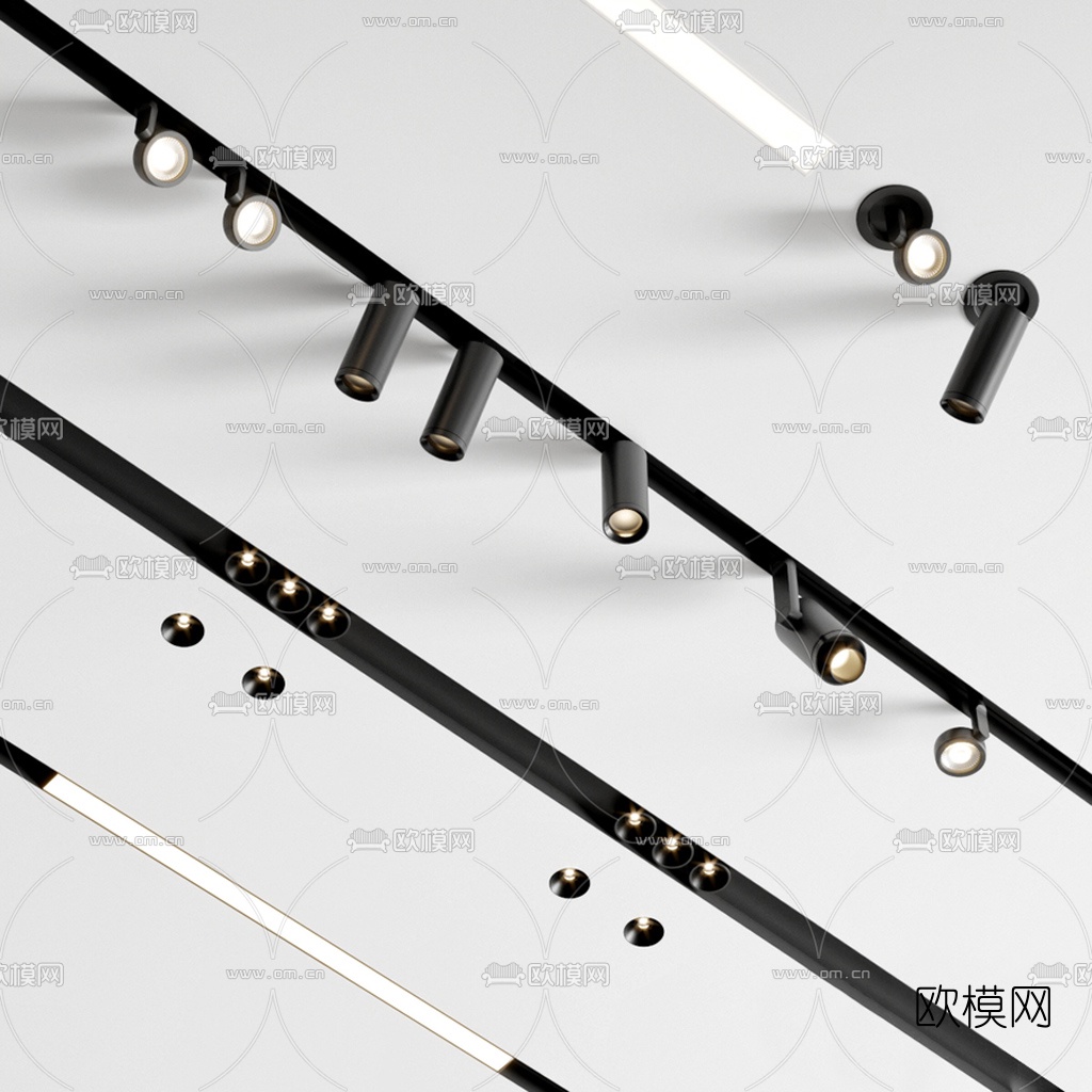 现代轨道筒灯射灯3d模型