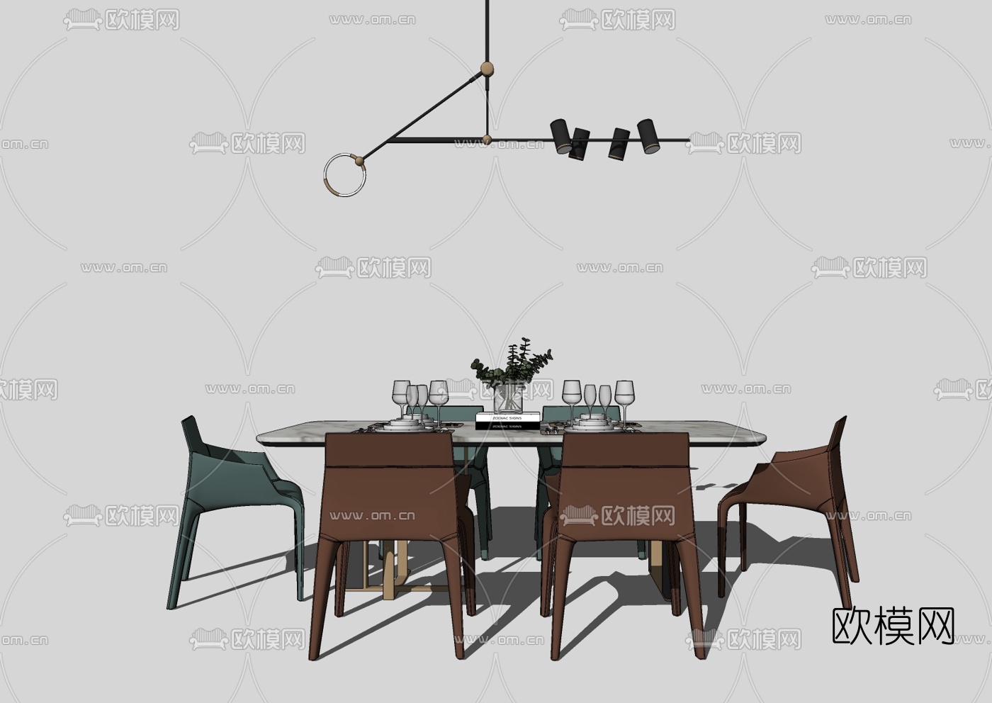 现代轻奢餐桌椅su模型下载