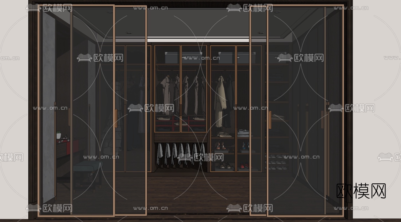现代轻奢衣帽间su模型下载（渲染图2）