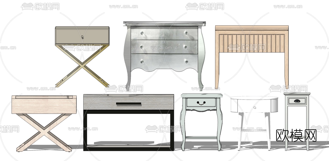 现代床头柜su模型下载