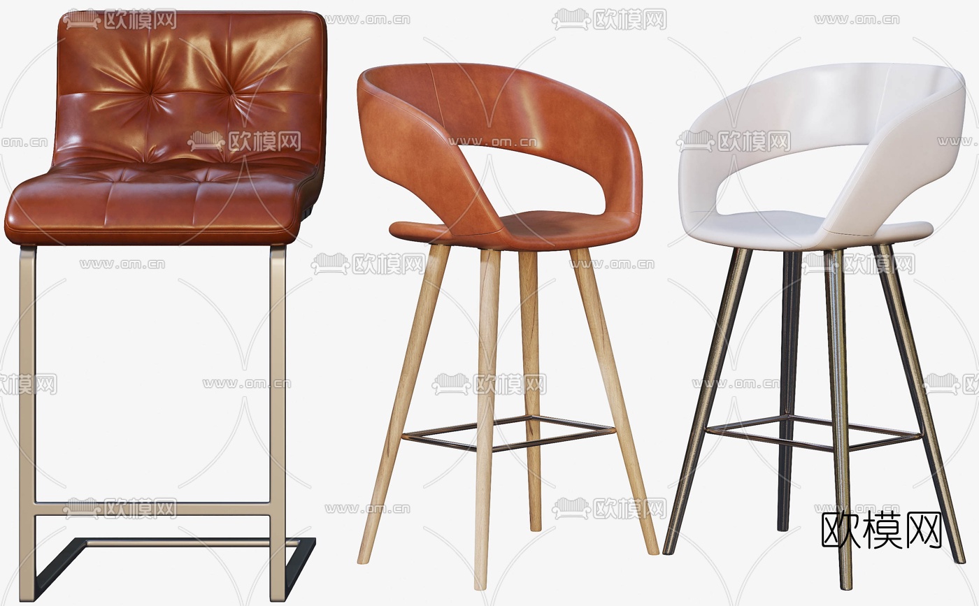 现代皮革吧台椅3d模型下载（渲染图8）