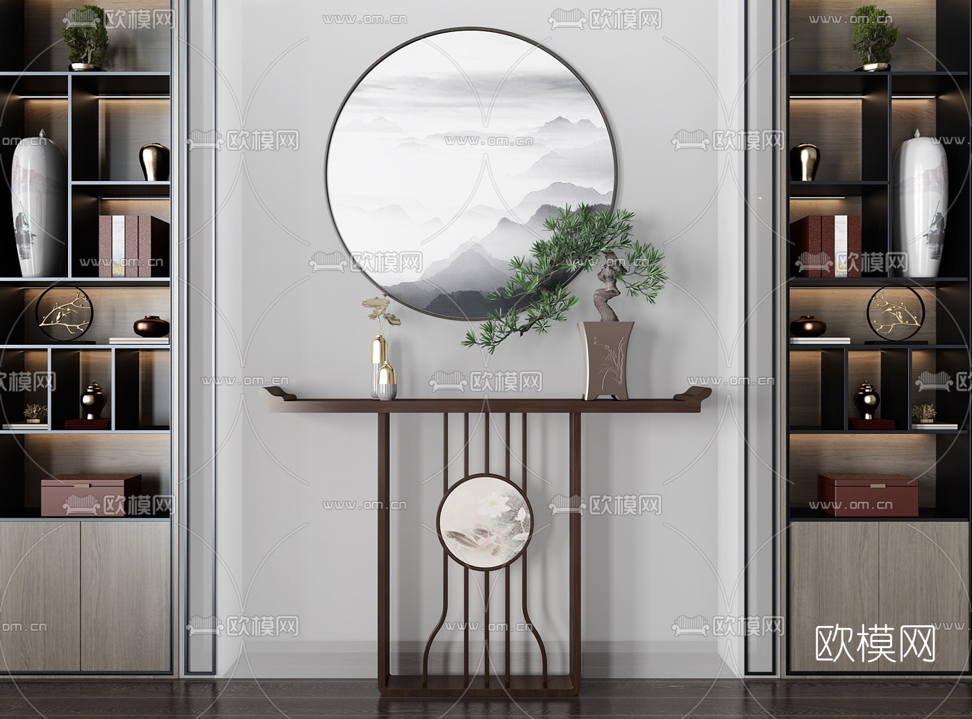 新中式端景条案3d模型下载