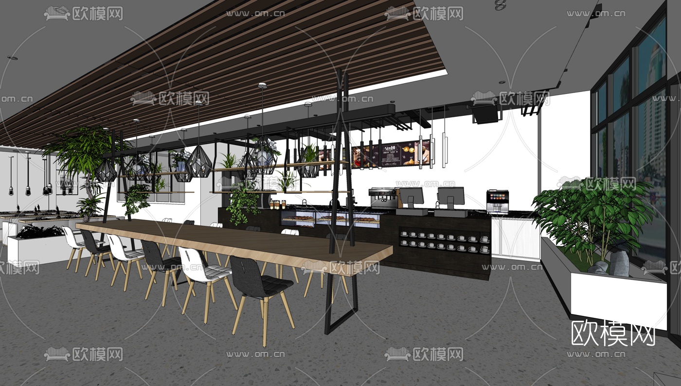 现代咖啡厅su模型下载（渲染图3）