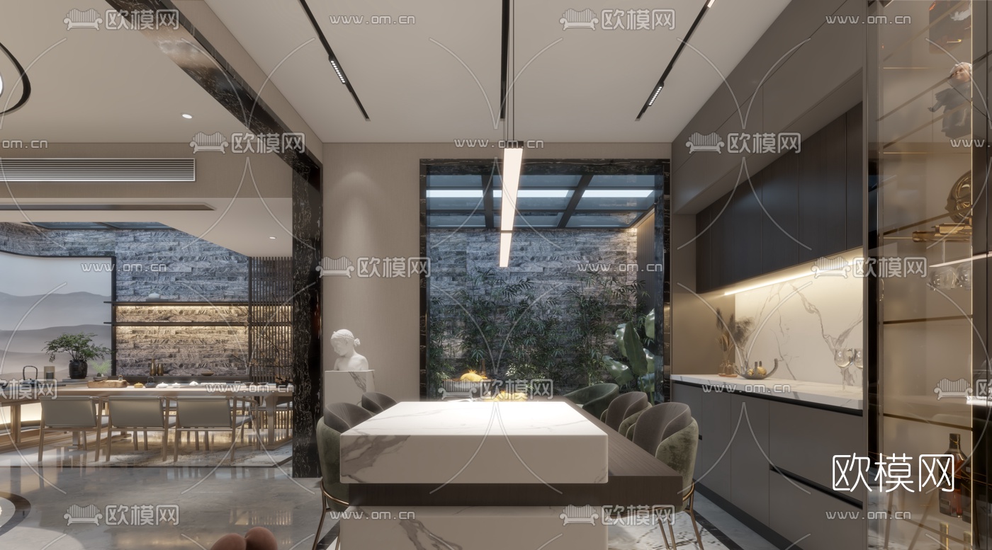 新中式别墅地下茶室品酒室3d模型