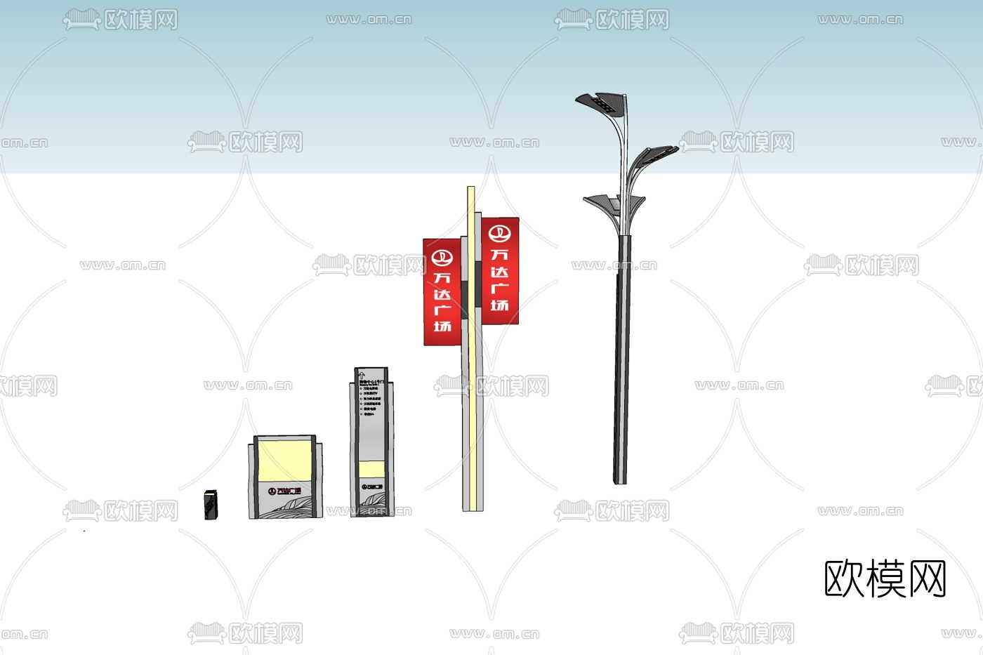 现代路灯路标指示牌免费su模型下载