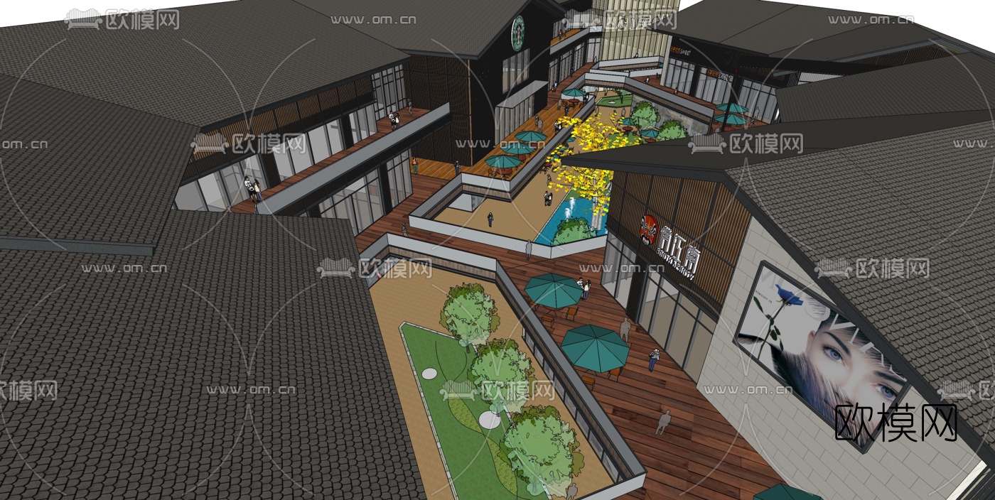 新中式商业街su模型下载（渲染图2）