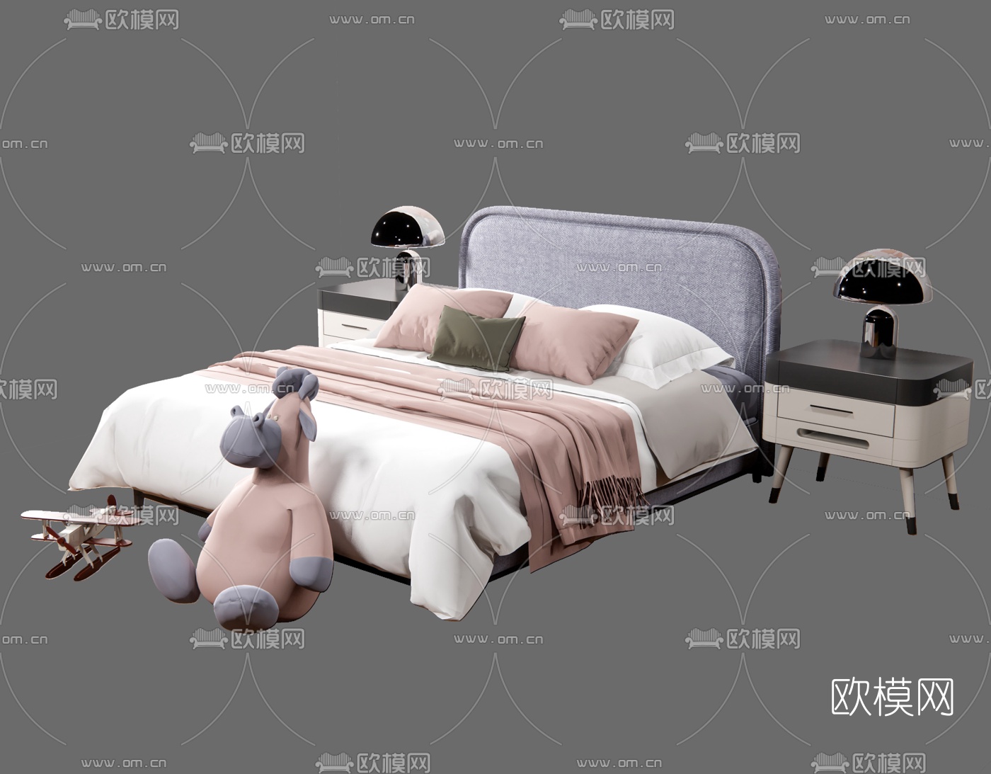 现代布艺儿童床su模型下载（渲染图1）