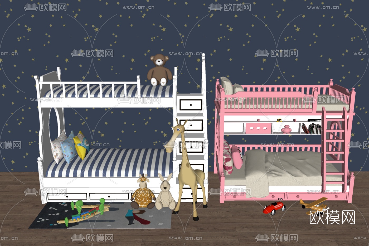 现代儿童床su模型下载