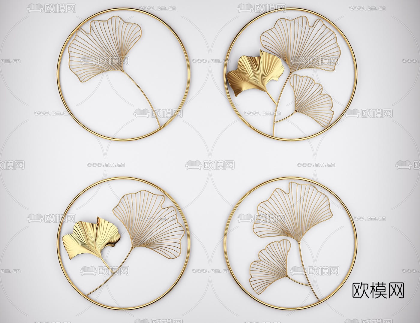 新中式金属银杏叶墙面饰品3d模型