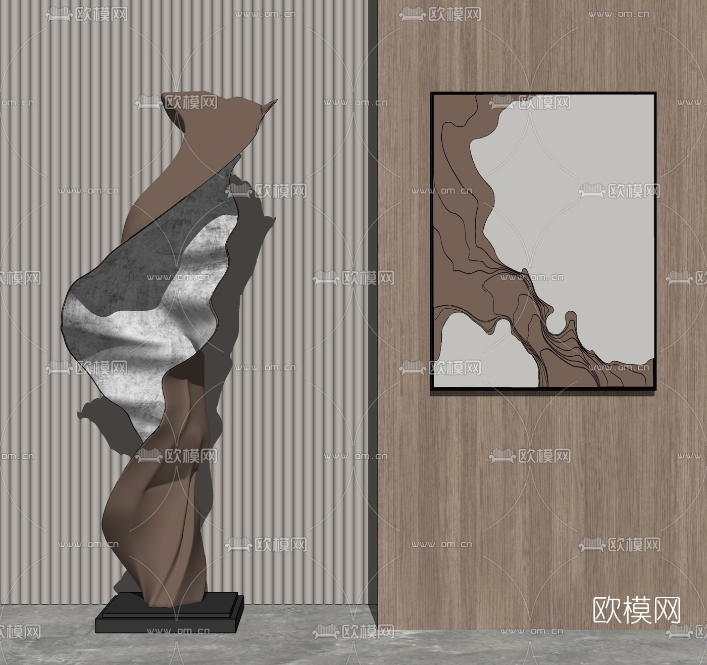 现代抽象雕塑摆件su模型下载（渲染图2）