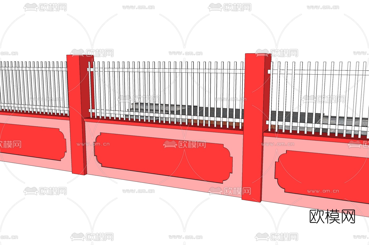 现代围墙护栏免费su模型下载