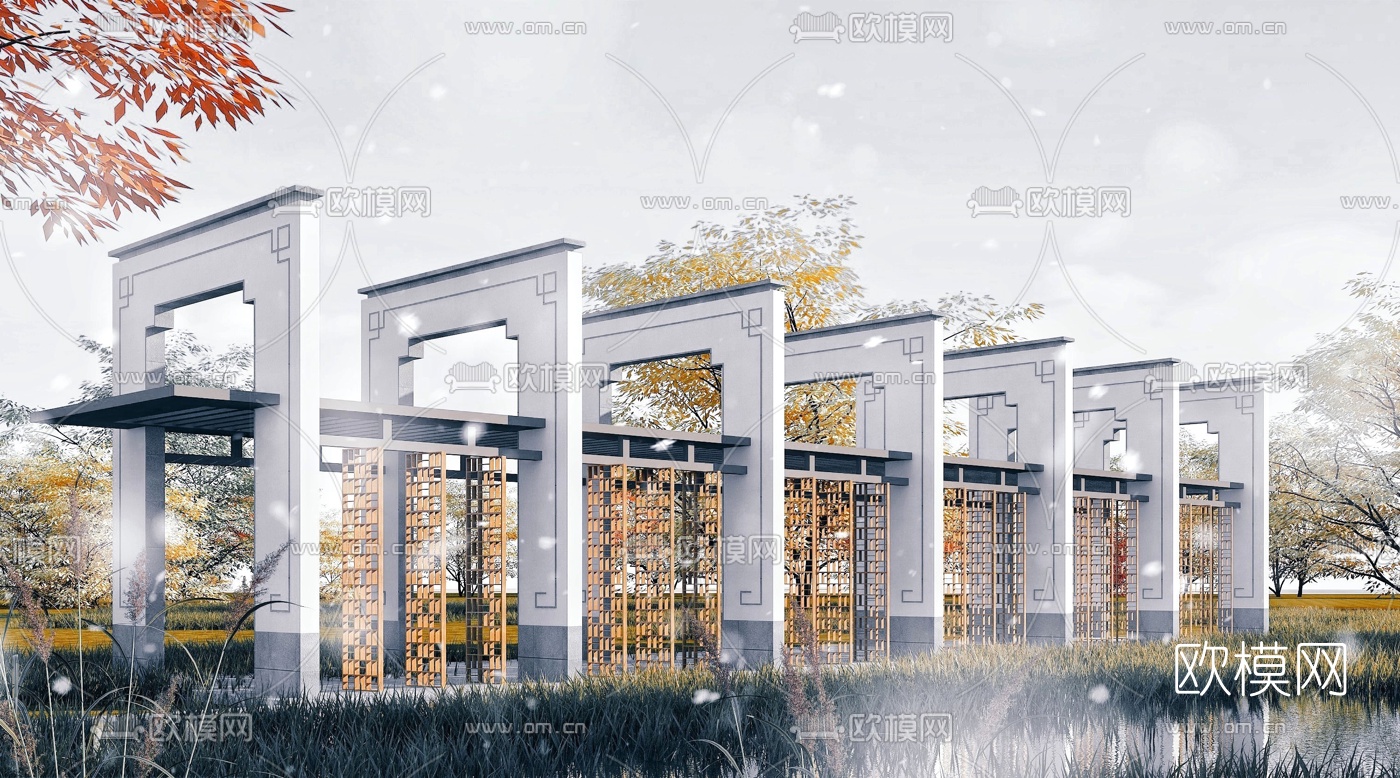 中式古建长廊3d模型下载