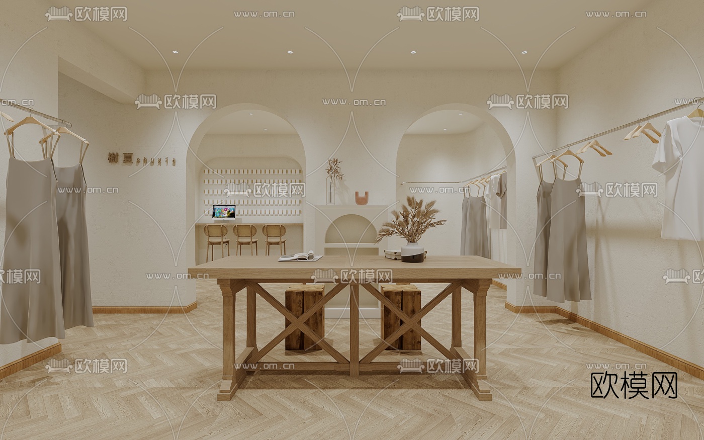 日式侘寂女装服装店3d模型下载（渲染图1）