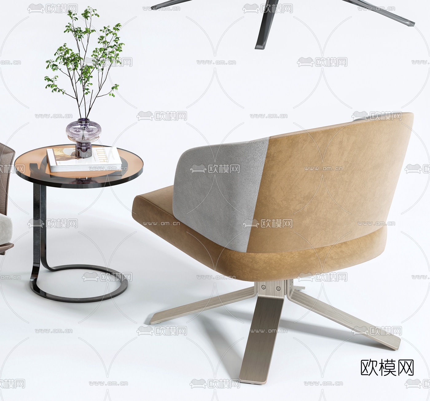 现代布艺休闲椅边几3d模型